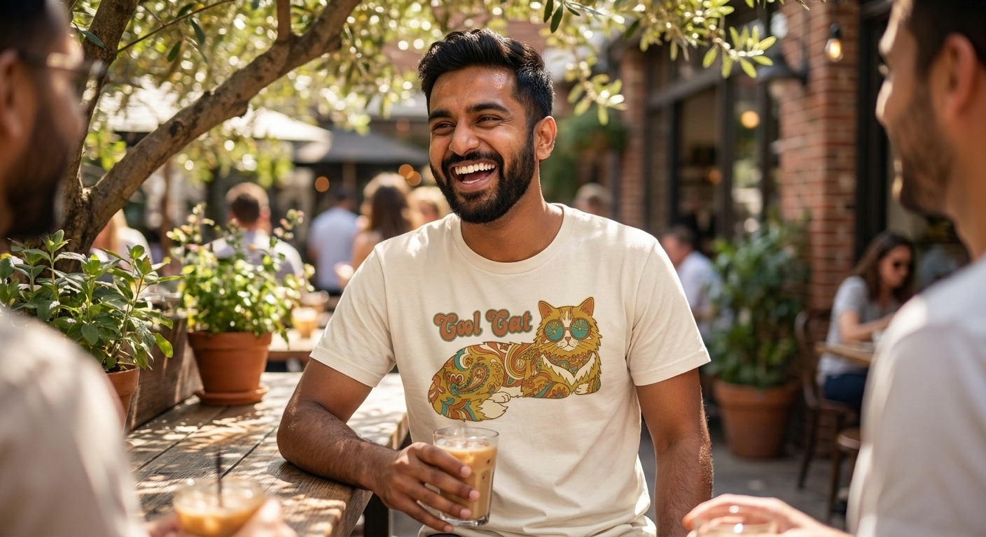 Cool Cat Retro Vintage 70s Unisex Cotton Crew Tee