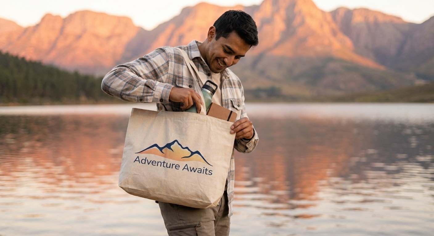 Minimalist Mountain Range Tote Bag Adventure Awaits